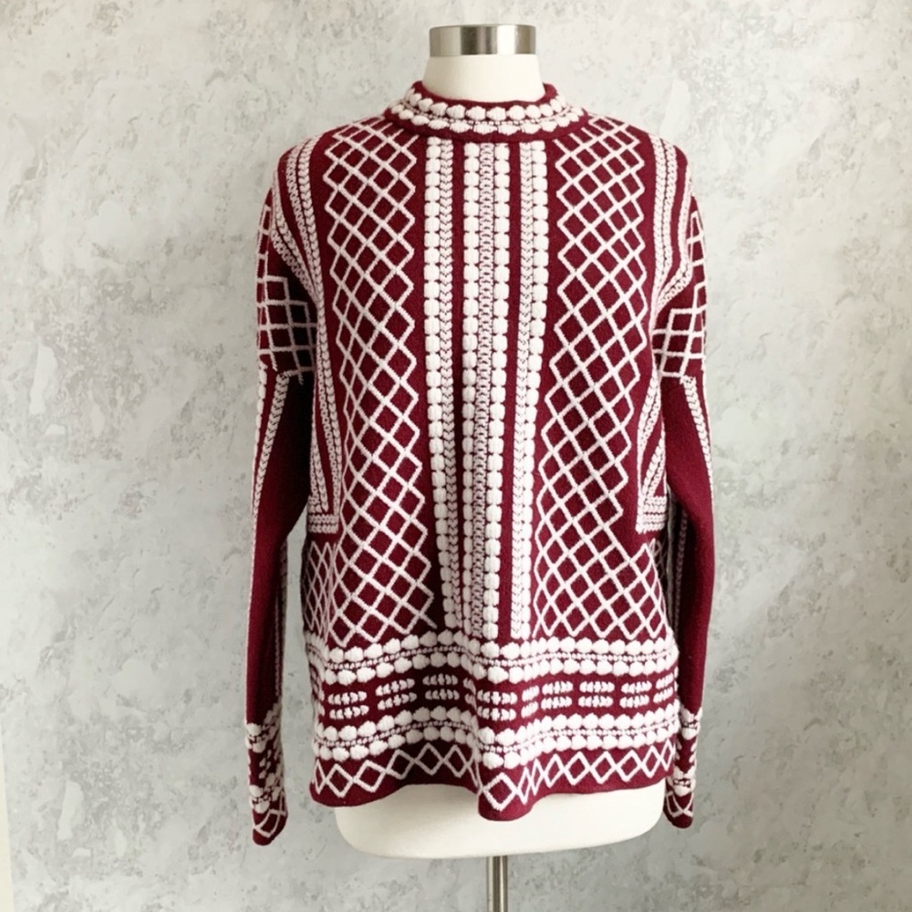 Tory Burch Merino Wool Jacquard Red Sweater M